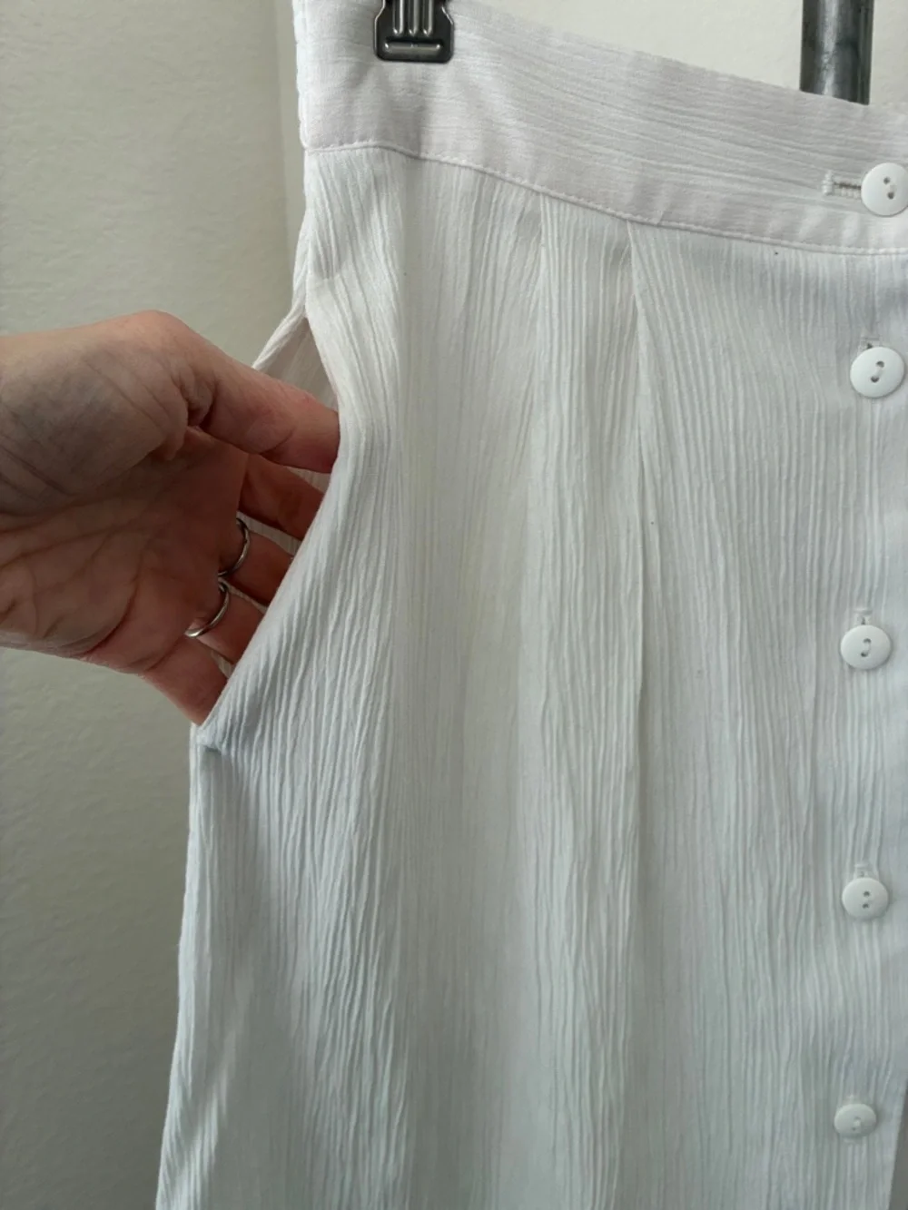 Vintage 80s 90s White Button Down Full Skirt sz 6 Gauze Pockets Minimal Coastal - Picture 3 of 5
